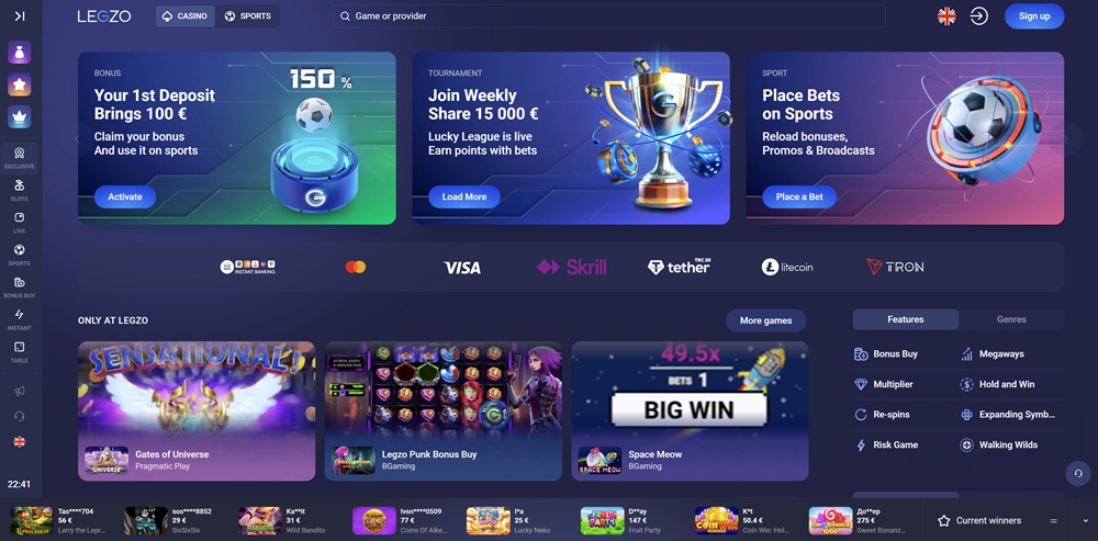 Legzo casino homepage