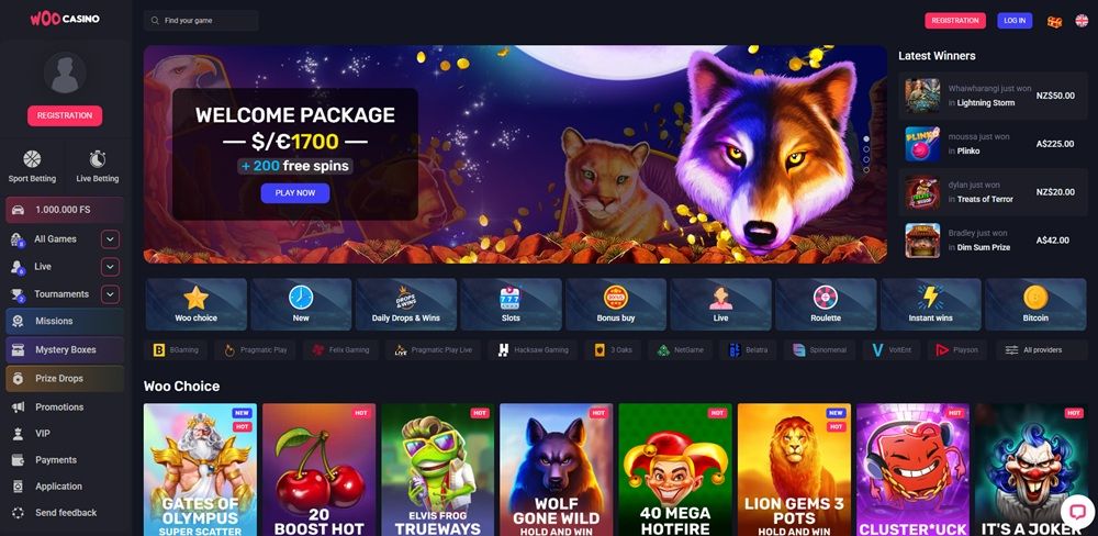 Woo casino homepage